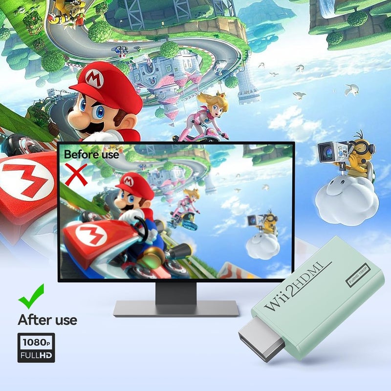GANA Wii to HDMI Converter Adapter with Hdmi Cable Connect Wii Console to HDMI Display in 1080p Output Video with 3.5mm Audio Supports All Wii Display Modes Turquoise - Image 5